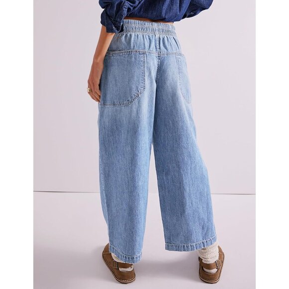 Wide Leg Jeans Women Elastic High Waist Baggy Denim Pants Casual Comfort - Picture 2 of 6